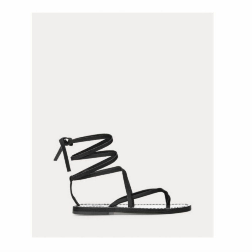 Polo Ralph Lauren Jordin sn-csl Black Smooth Vachetta Leather Gladiator Sandals
